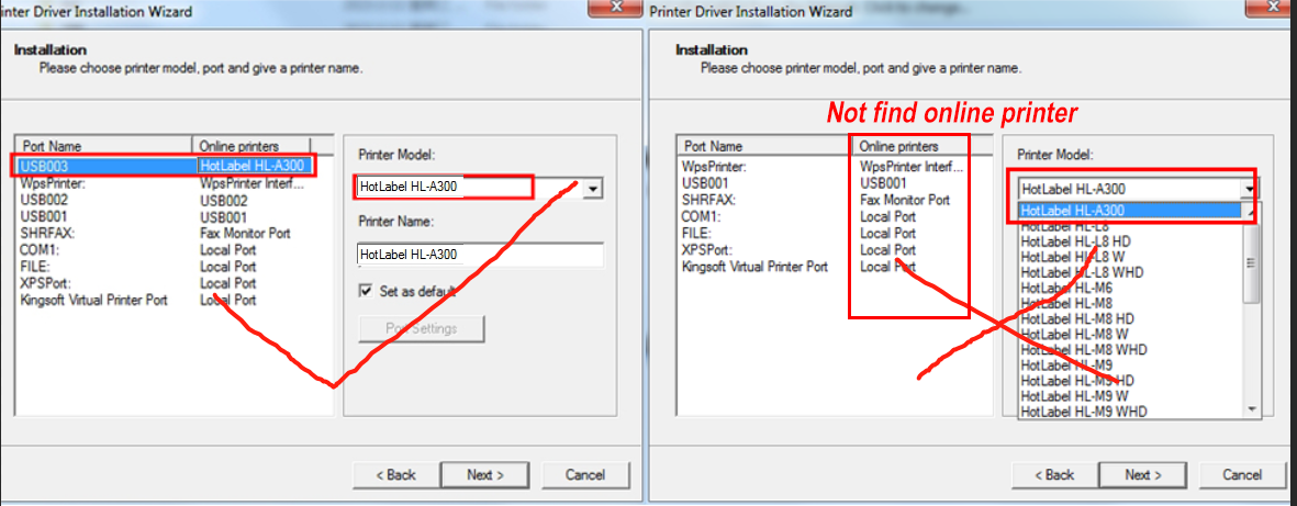 Restart the printer if it is not found